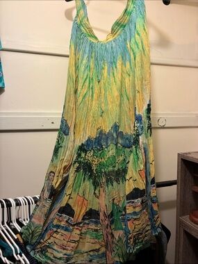 Flowy Yellow-Green Printed Maxi Skirt
